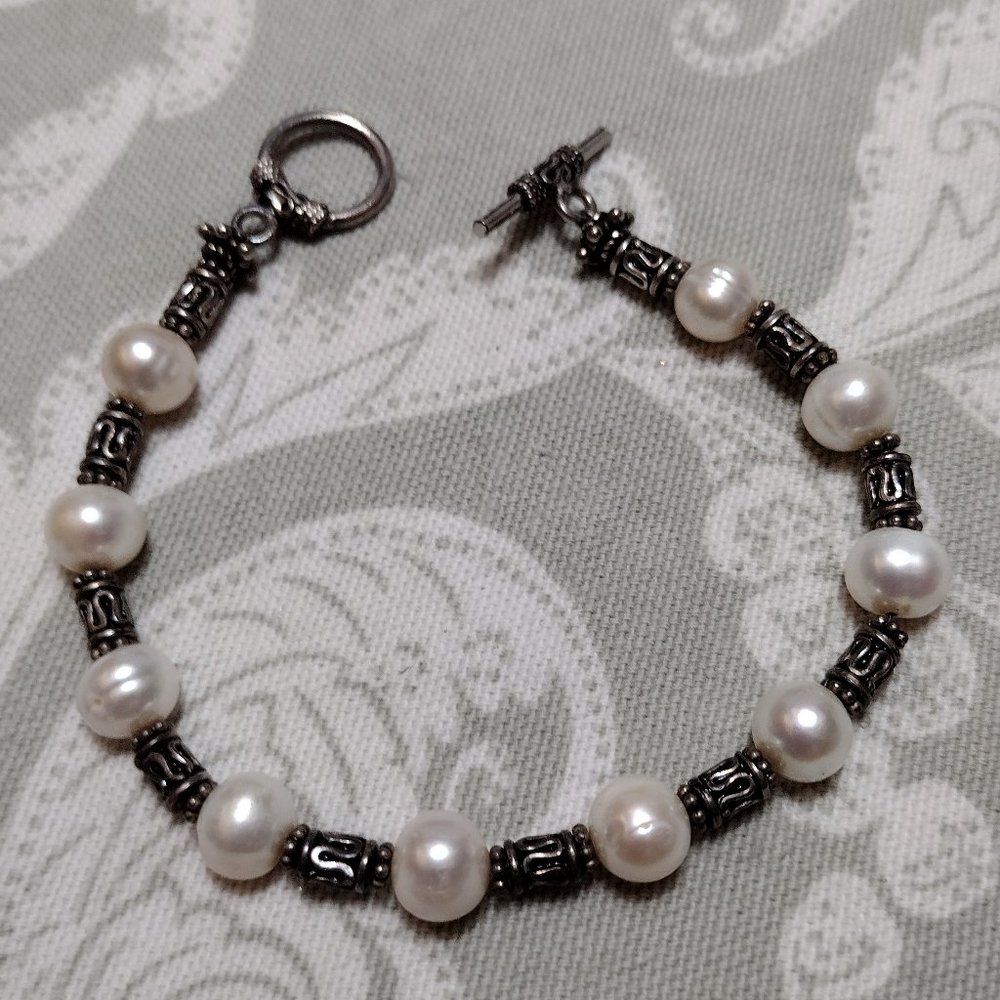 Fresh Water Pearl & Sterling Silver Bead Bracelet